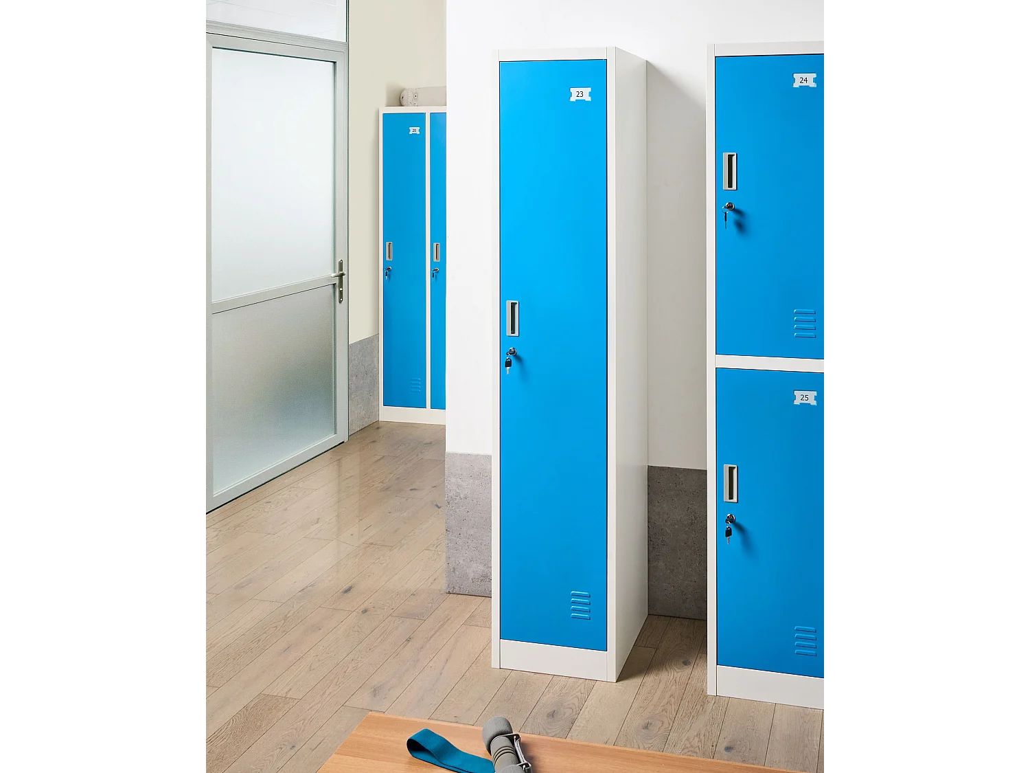 Casier vestiaire à porte simple ATHLETE Métal Blanc/bleu