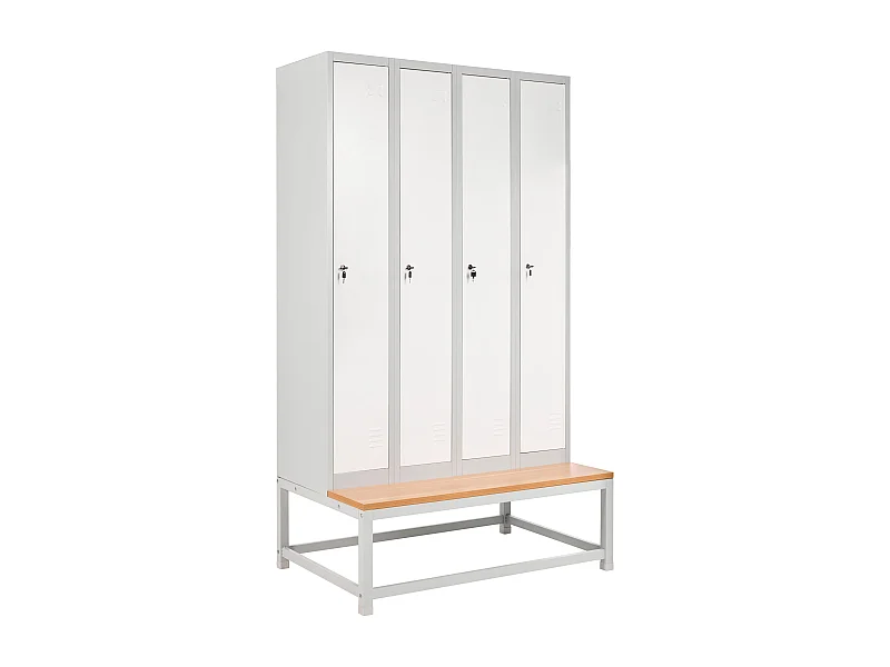 Casier vestiaire à 4 portes avec banc ATHLETE Métal Gris/blanc