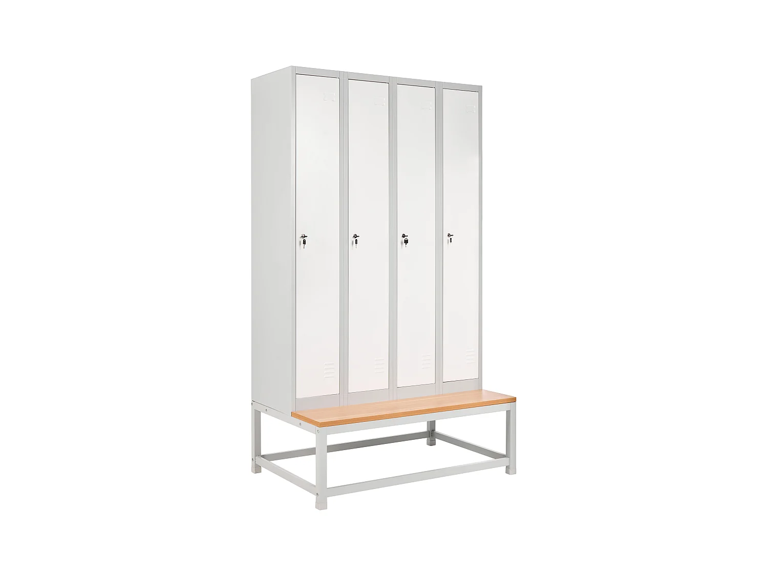 Casier vestiaire à 4 portes avec banc ATHLETE Métal Gris/blanc