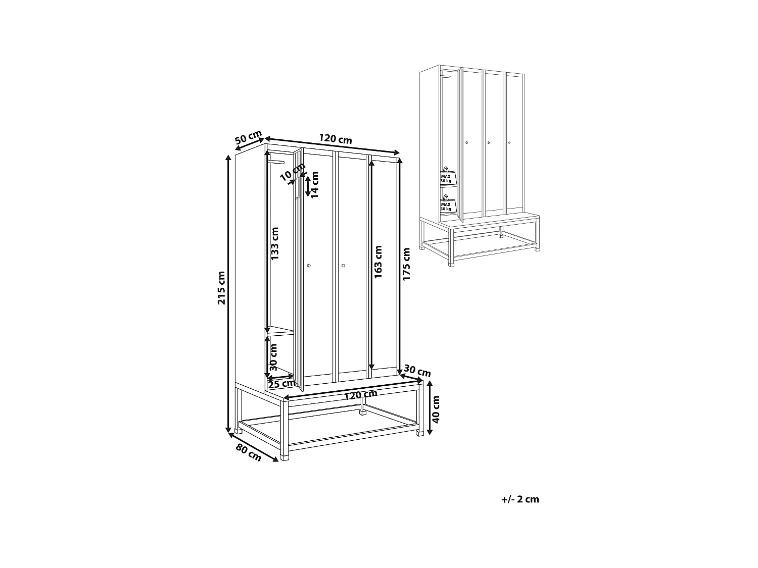 Casier vestiaire à 4 portes avec banc ATHLETE Métal Gris/blanc