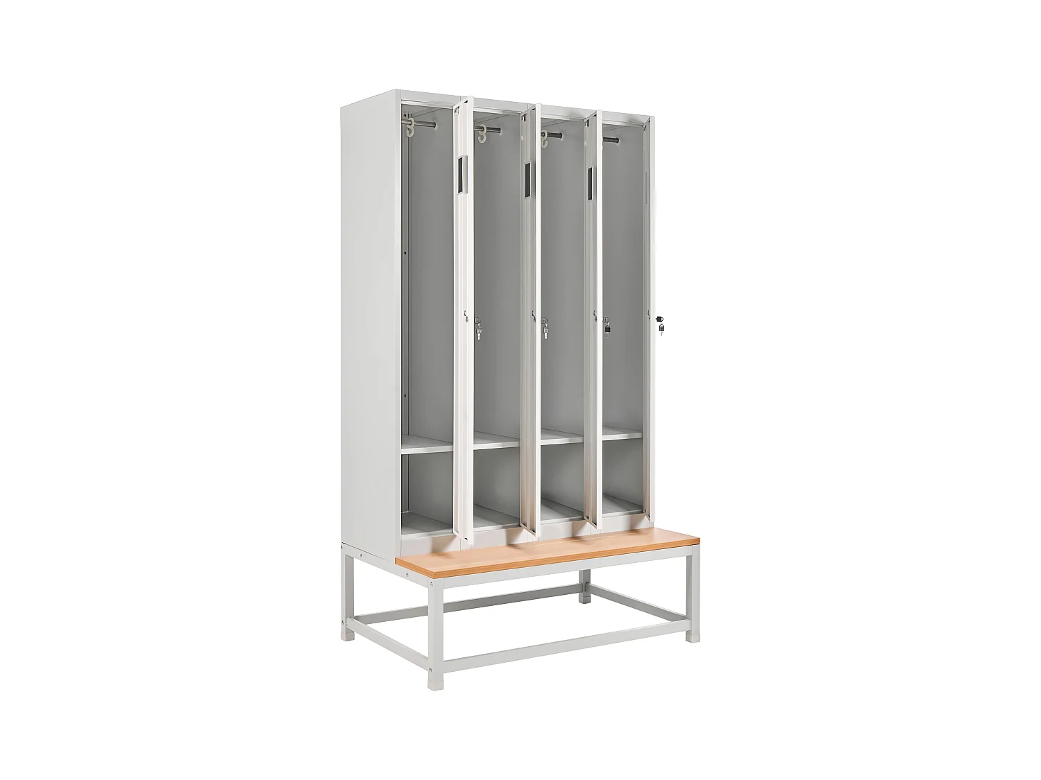 Casier vestiaire à 4 portes avec banc ATHLETE Métal Gris/blanc