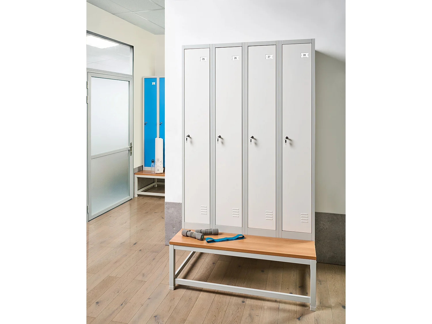 Casier vestiaire à 4 portes avec banc ATHLETE Métal Gris/blanc