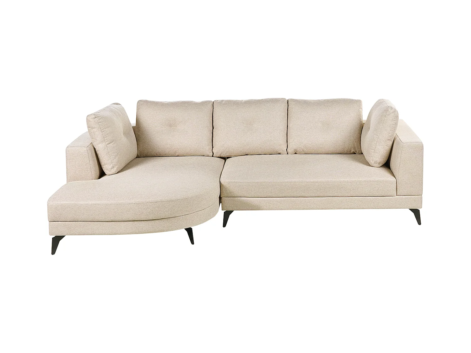 Canapé d'Angle Droit Moderne Revêtement Lin Synthétique Hydrofuge Pieds en Fer Noir avec Coussins Beige Clair Marum