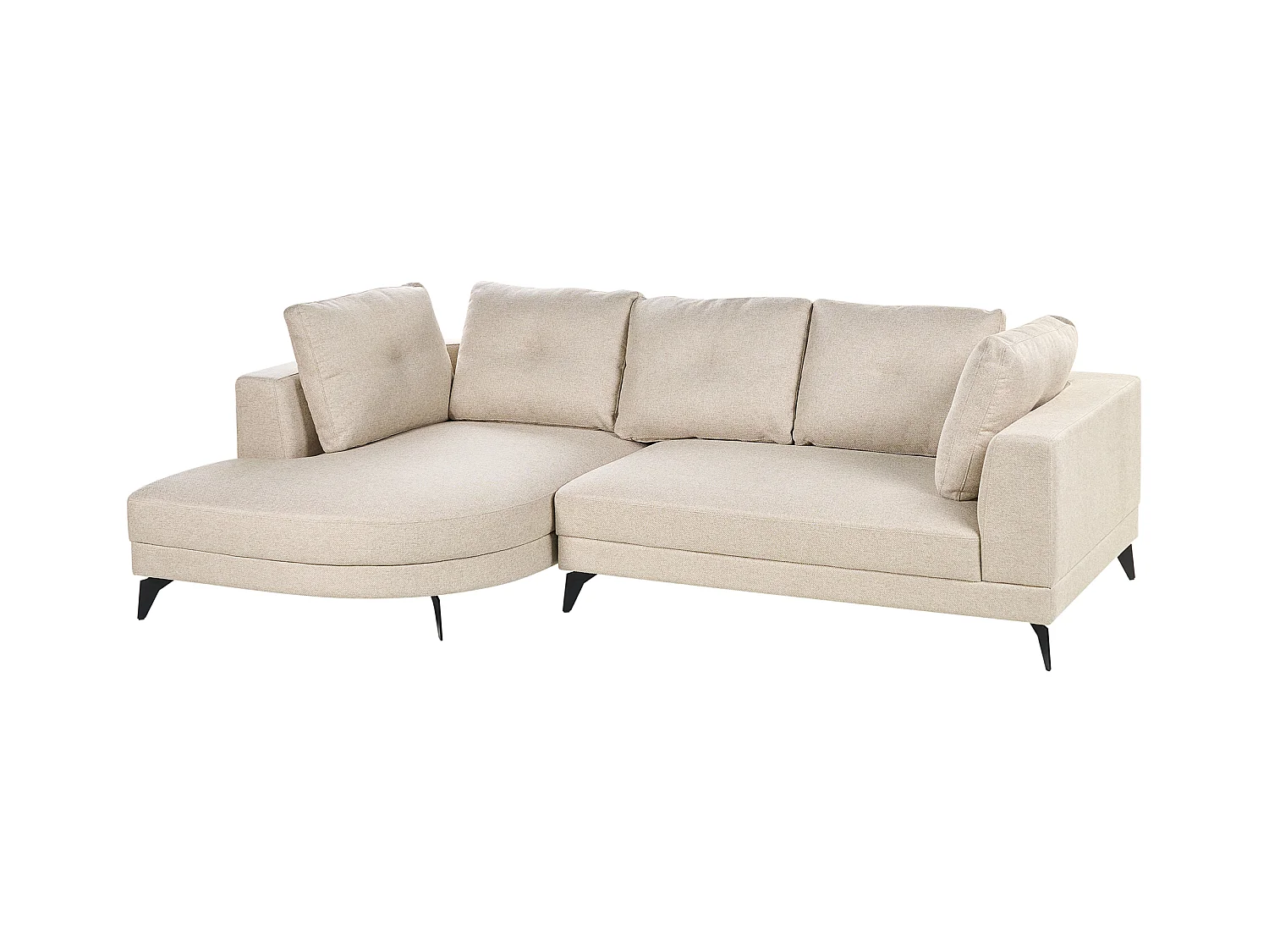 Canapé d'Angle Droit Moderne Revêtement Lin Synthétique Hydrofuge Pieds en Fer Noir avec Coussins Beige Clair Marum