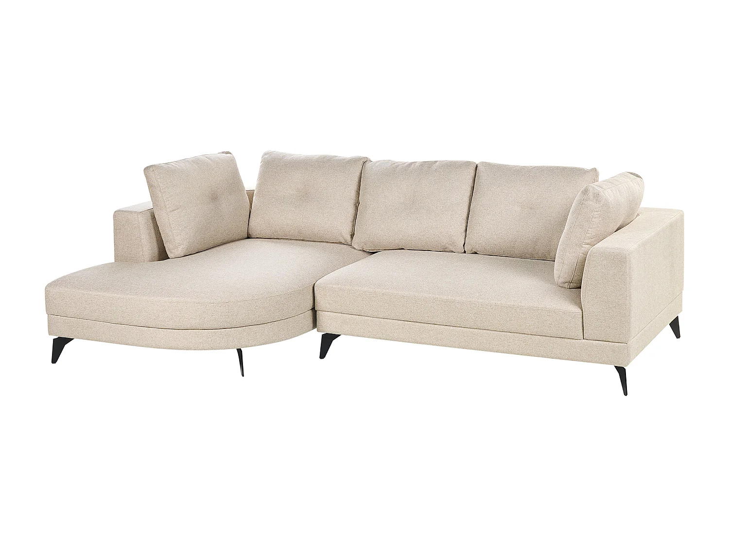 Canapé d'Angle Droit Moderne Revêtement Lin Synthétique Hydrofuge Pieds en Fer Noir avec Coussins Beige Clair Marum