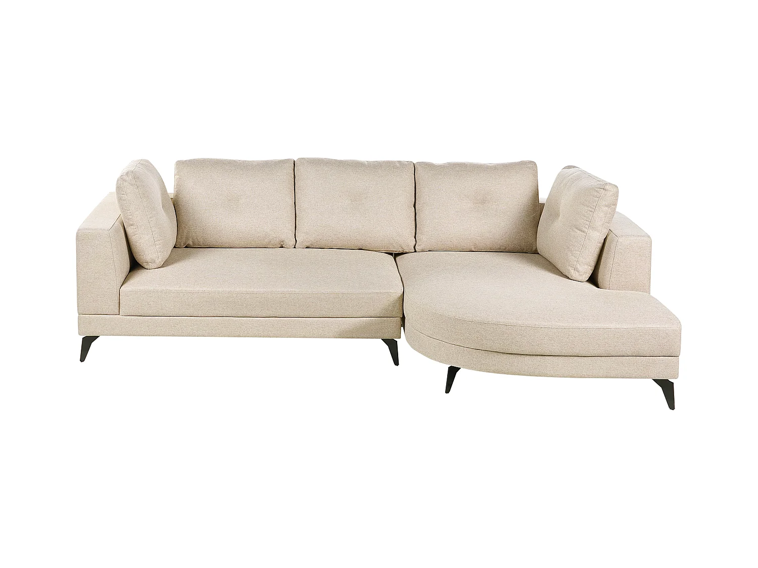 Canapé d'Angle droite Moderne Revêtement Lin Synthétique Hydrofuge Pieds en Fer Noir avec Coussins Beige Clair Marum