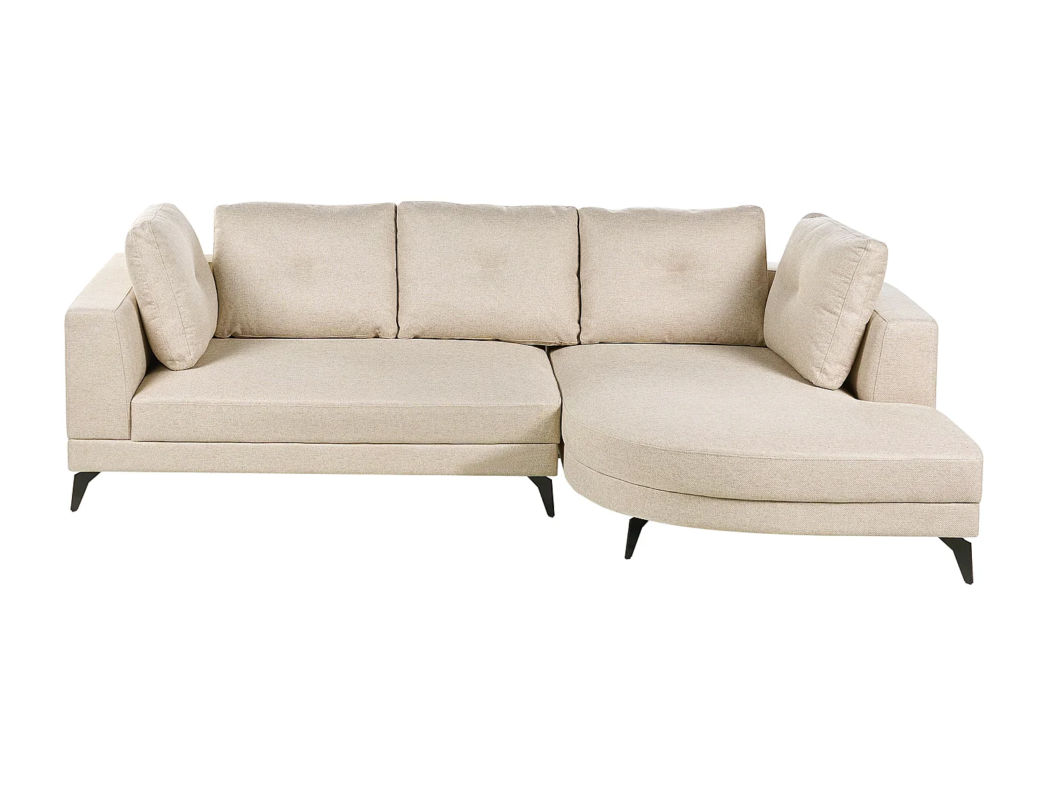 Canapé d'Angle droite Moderne Revêtement Lin Synthétique Hydrofuge Pieds en Fer Noir avec Coussins Beige Clair Marum