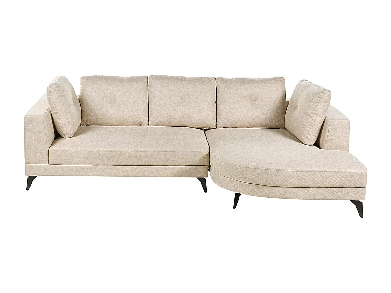 Canapé d'Angle droite Moderne Revêtement Lin Synthétique Hydrofuge Pieds en Fer Noir avec Coussins Beige Clair Marum