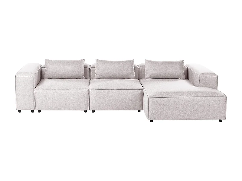 Canapé d'Angle à droite Modulable Moderne en Tissu 4 Places avec Accoudoirs Marron Clair Brande