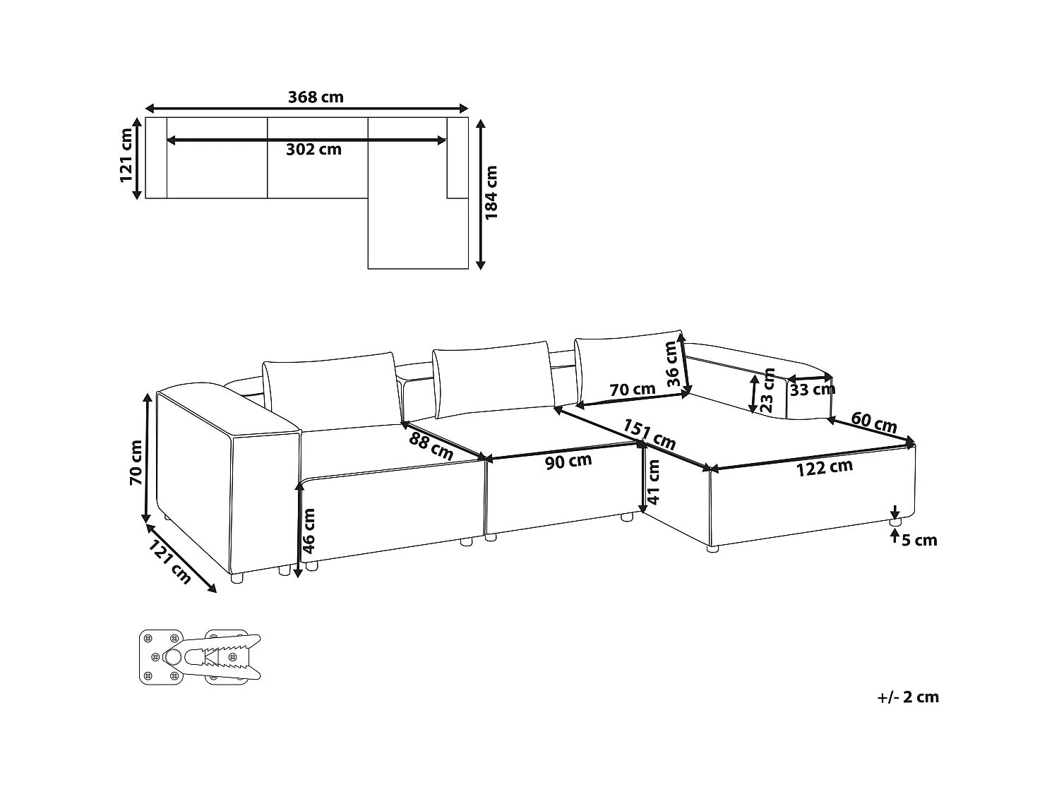Canapé d'Angle à droite Modulable Moderne en Tissu 4 Places avec Accoudoirs Marron Clair Brande