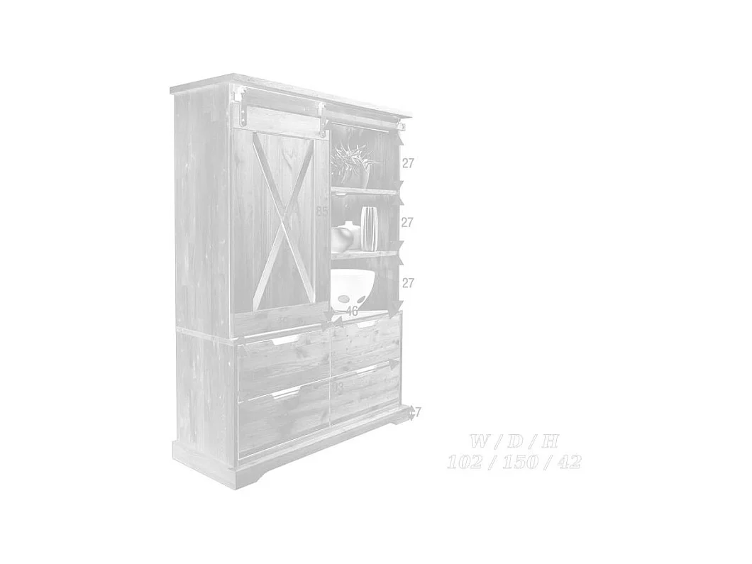 Vitrine 1.02x0.42x1.52 m eiken geolied nyks wz-0424