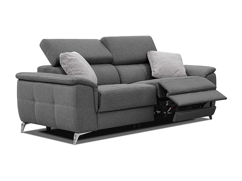 PLAUEN Sofa 3-Sitzer mit 2 Relaxfunktionen und verstellbare Kopfstützen, dunkelgrau