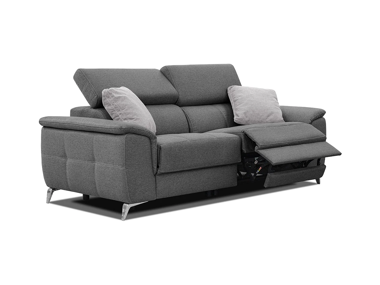 PLAUEN Sofa 3-Sitzer mit 2 Relaxfunktionen und verstellbare Kopfstützen, dunkelgrau