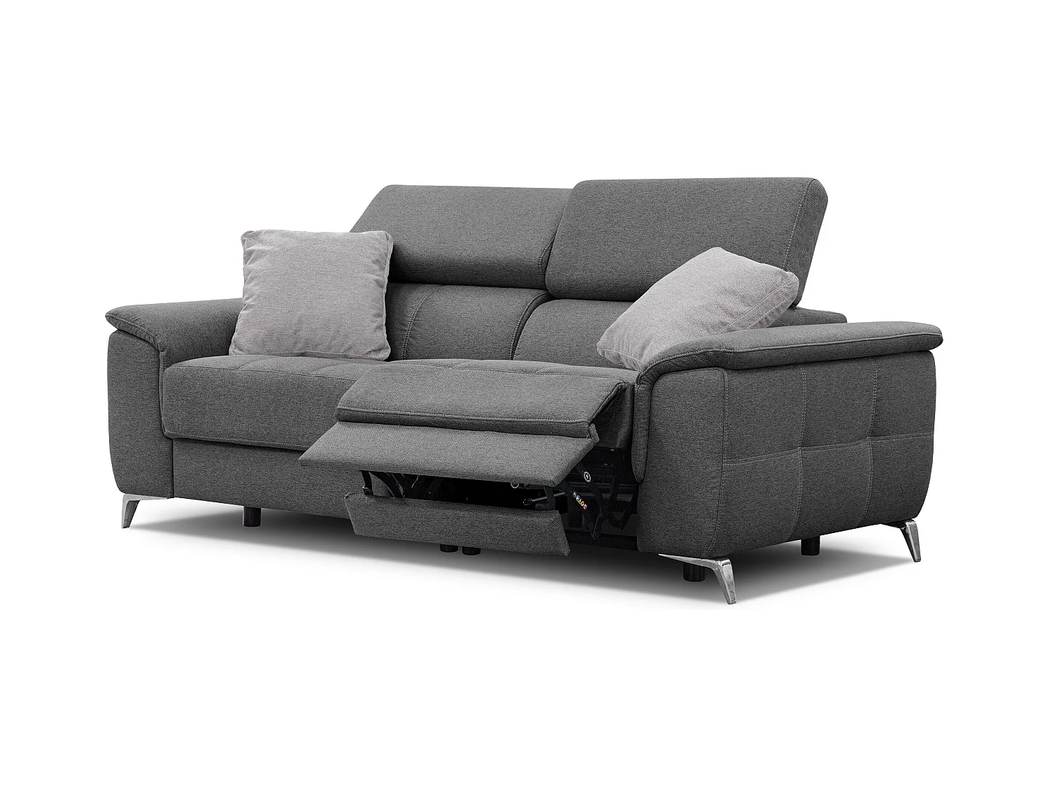 PLAUEN Sofa 3-Sitzer mit 2 Relaxfunktionen und verstellbare Kopfstützen, dunkelgrau
