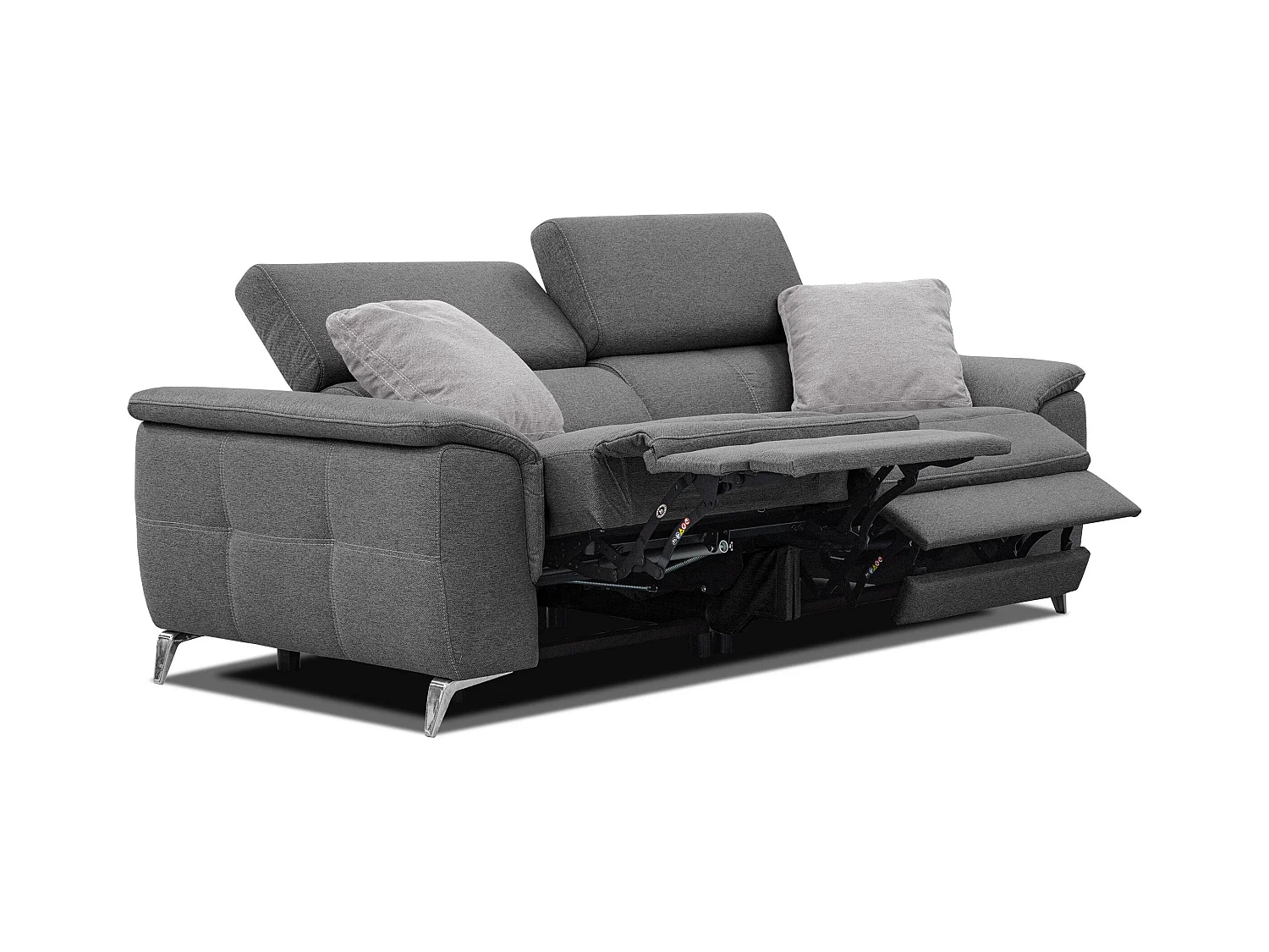 PLAUEN Sofa 3-Sitzer mit 2 Relaxfunktionen und verstellbare Kopfstützen, dunkelgrau