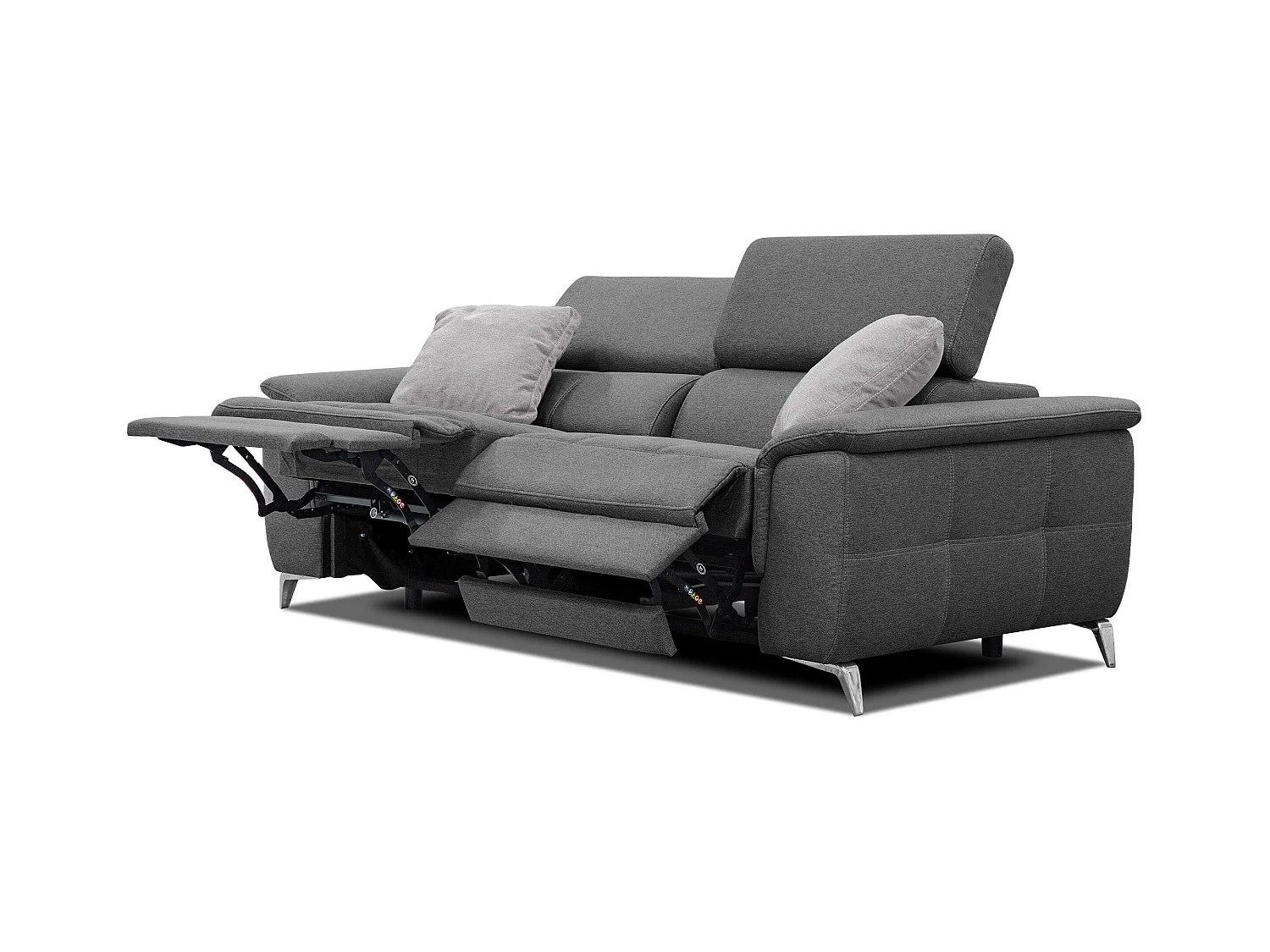 PLAUEN Sofa 3-Sitzer mit 2 Relaxfunktionen und verstellbare Kopfstützen, dunkelgrau
