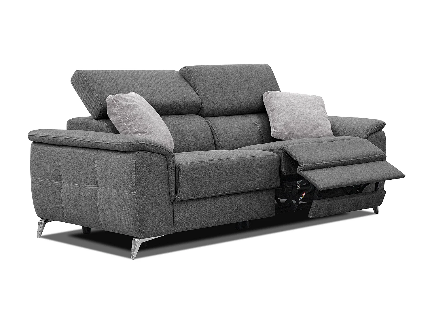 PLAUEN Sofa 3-Sitzer mit 2 Relaxfunktionen und verstellbare Kopfstützen, dunkelgrau