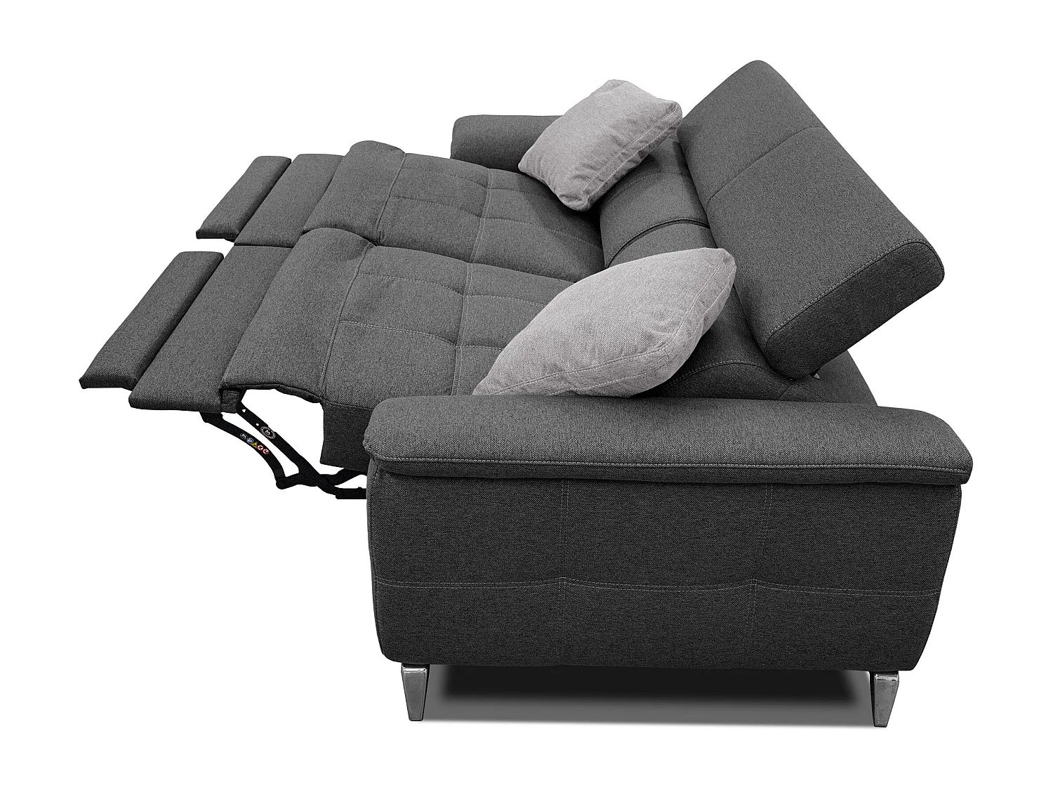 PLAUEN Sofa 3-Sitzer mit 2 Relaxfunktionen und verstellbare Kopfstützen, dunkelgrau