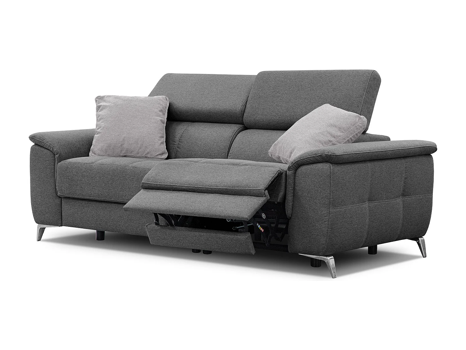 PLAUEN Sofa 3-Sitzer mit 2 Relaxfunktionen und verstellbare Kopfstützen, dunkelgrau