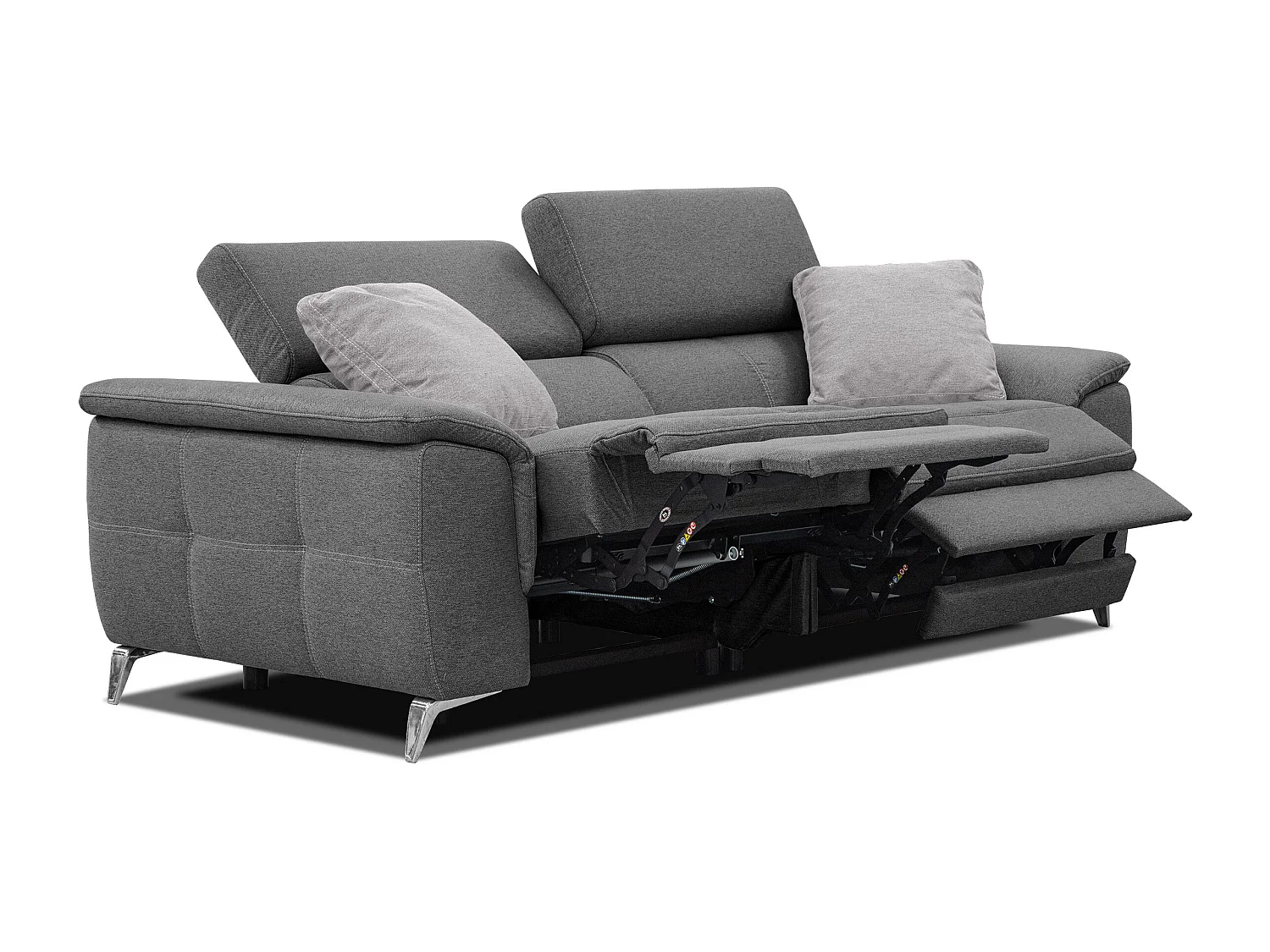 PLAUEN Sofa 3-Sitzer mit 2 Relaxfunktionen und verstellbare Kopfstützen, dunkelgrau