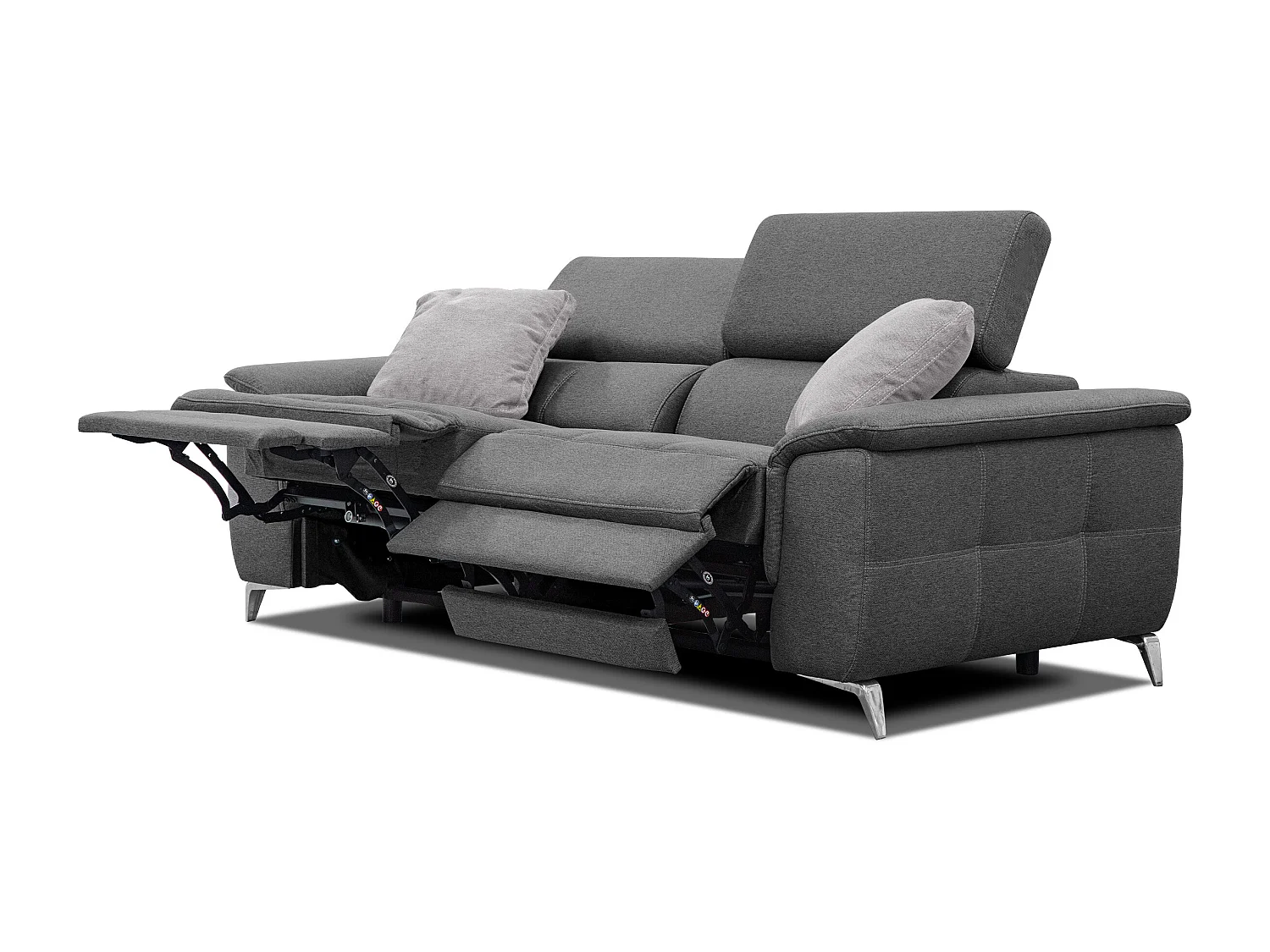 PLAUEN Sofa 3-Sitzer mit 2 Relaxfunktionen und verstellbare Kopfstützen, dunkelgrau