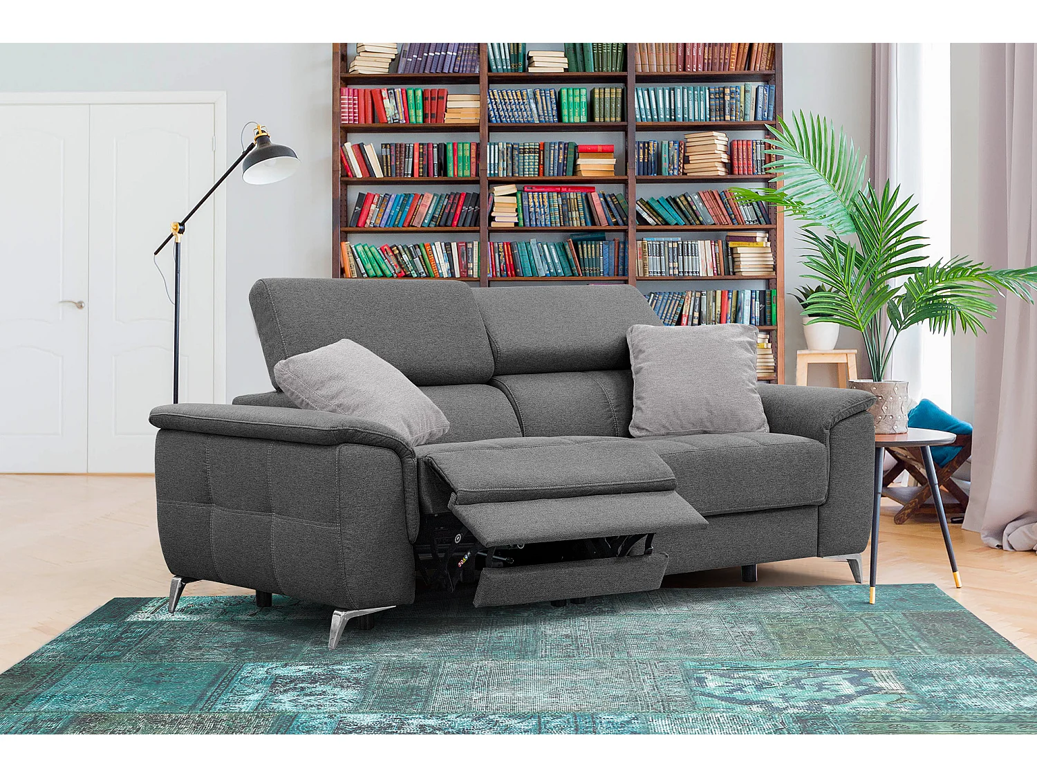 PLAUEN Sofa 3-Sitzer mit 2 Relaxfunktionen und verstellbare Kopfstützen, dunkelgrau
