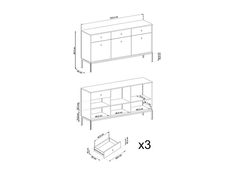 SIDEBOARD Mono beige / schwarz 153 / 39 / 83cm