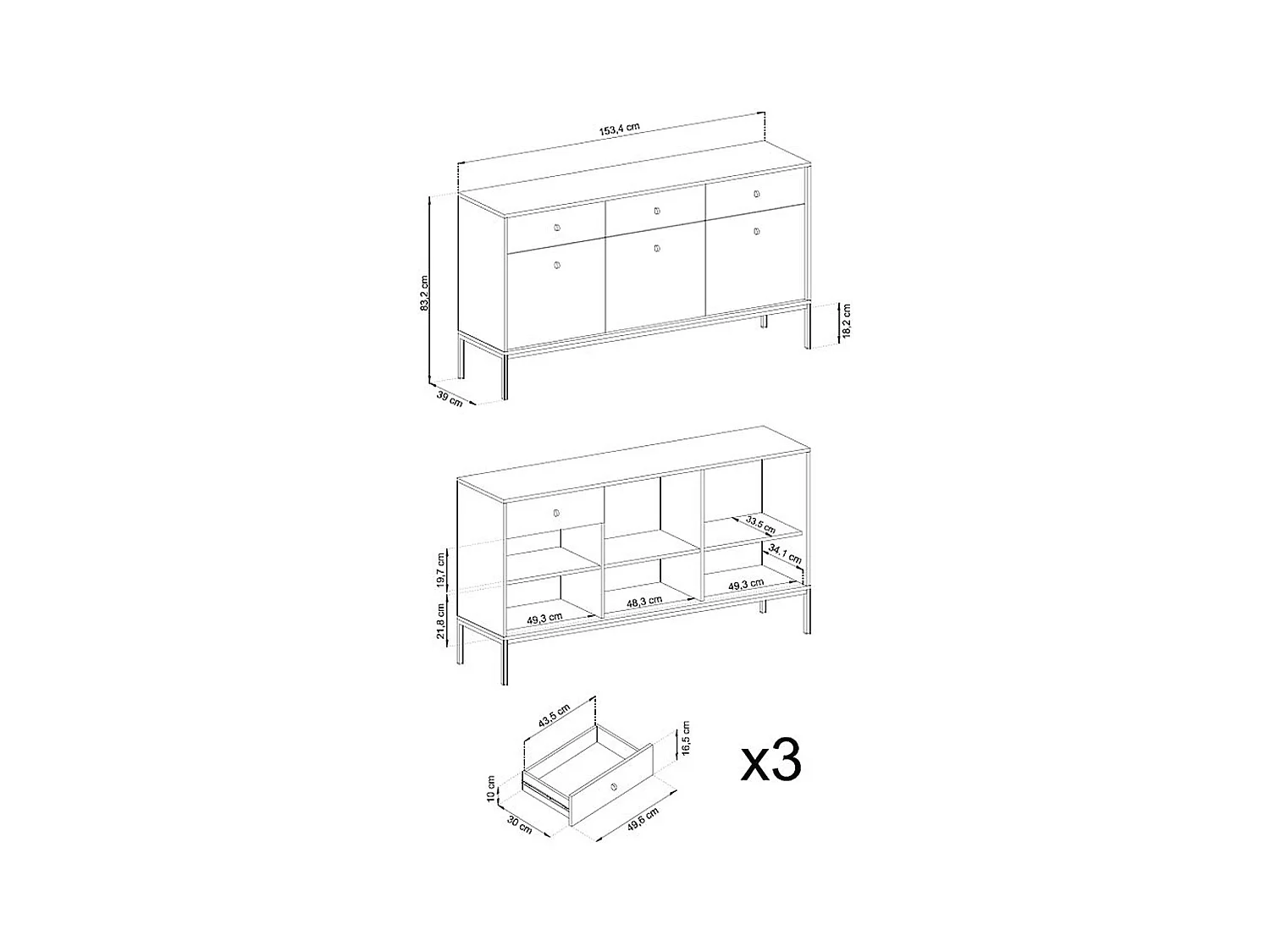SIDEBOARD Mono beige / schwarz 153 / 39 / 83cm