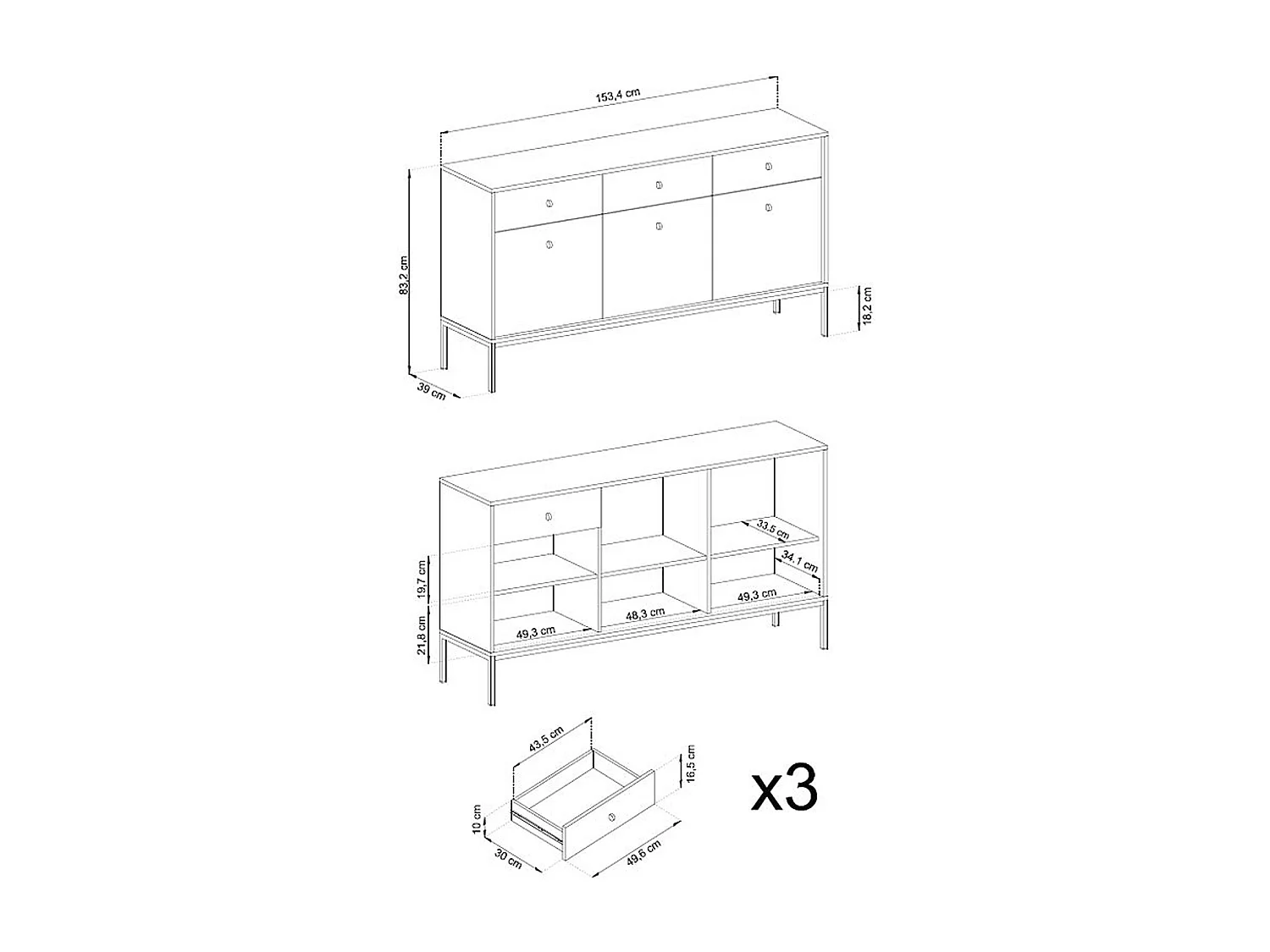 SIDEBOARD Mono beige / schwarz 153 / 39 / 83cm