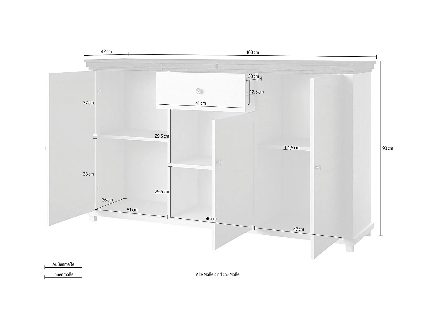 KOMMODE Elda Grün / Eiche Lefkas 160 / 42 / 93 cm