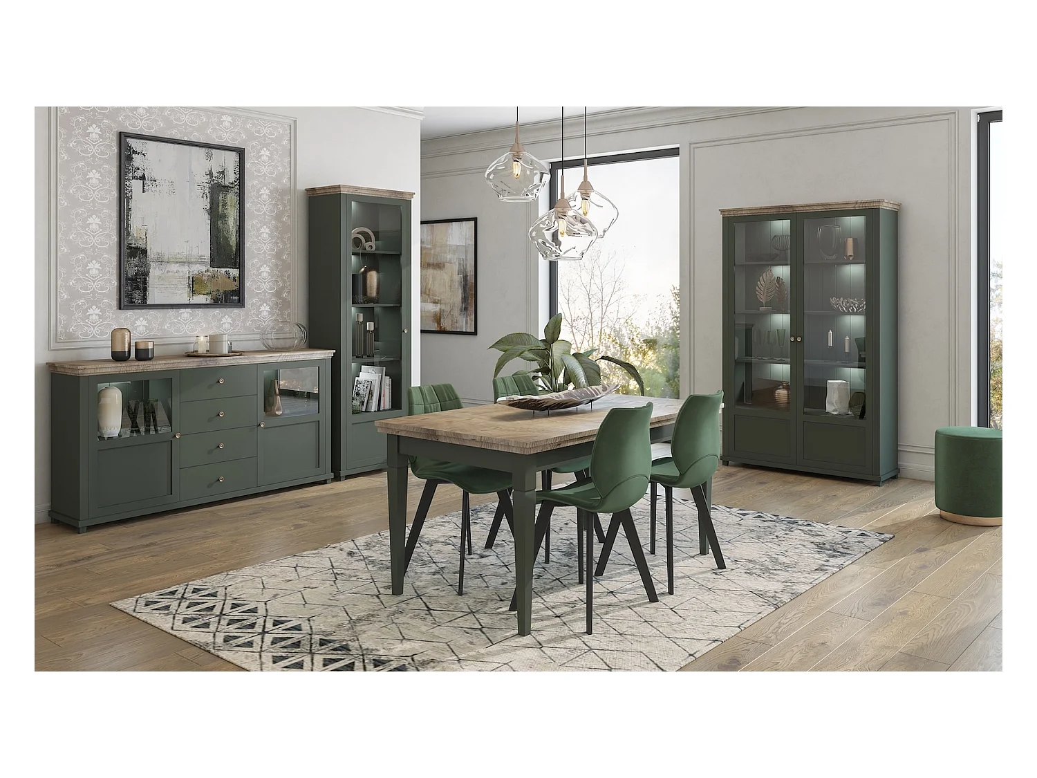 KOMMODE Elda Grün / Eiche Lefkas 160 / 42 / 93 cm