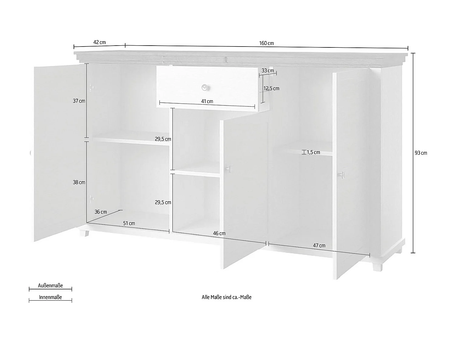 KOMMODE Elda Grün / Eiche Lefkas 160 / 42 / 93 cm