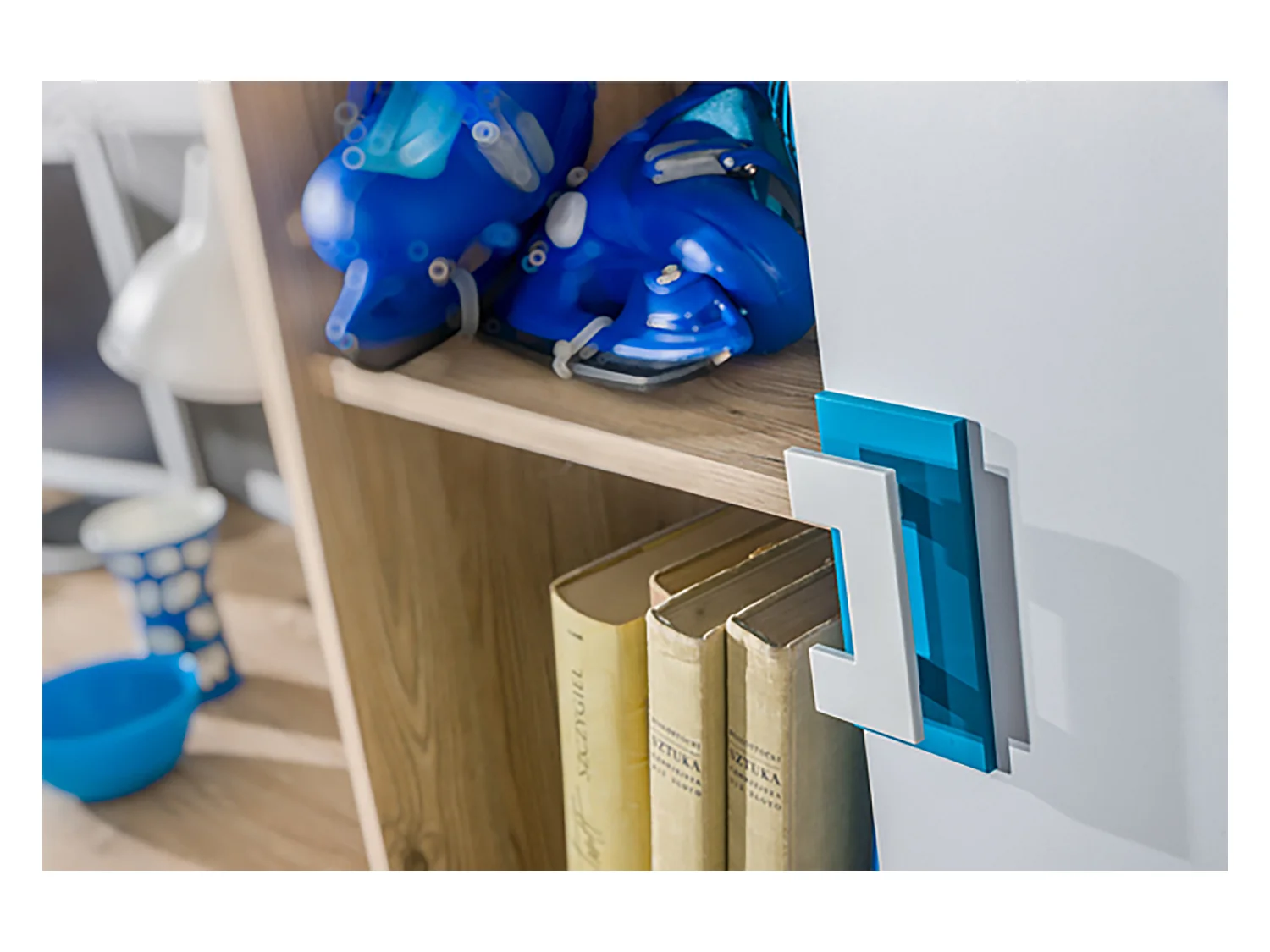 SIDEBOARD Nico 120 / 40 / 93cm Eiche hell / weiß-Türkis