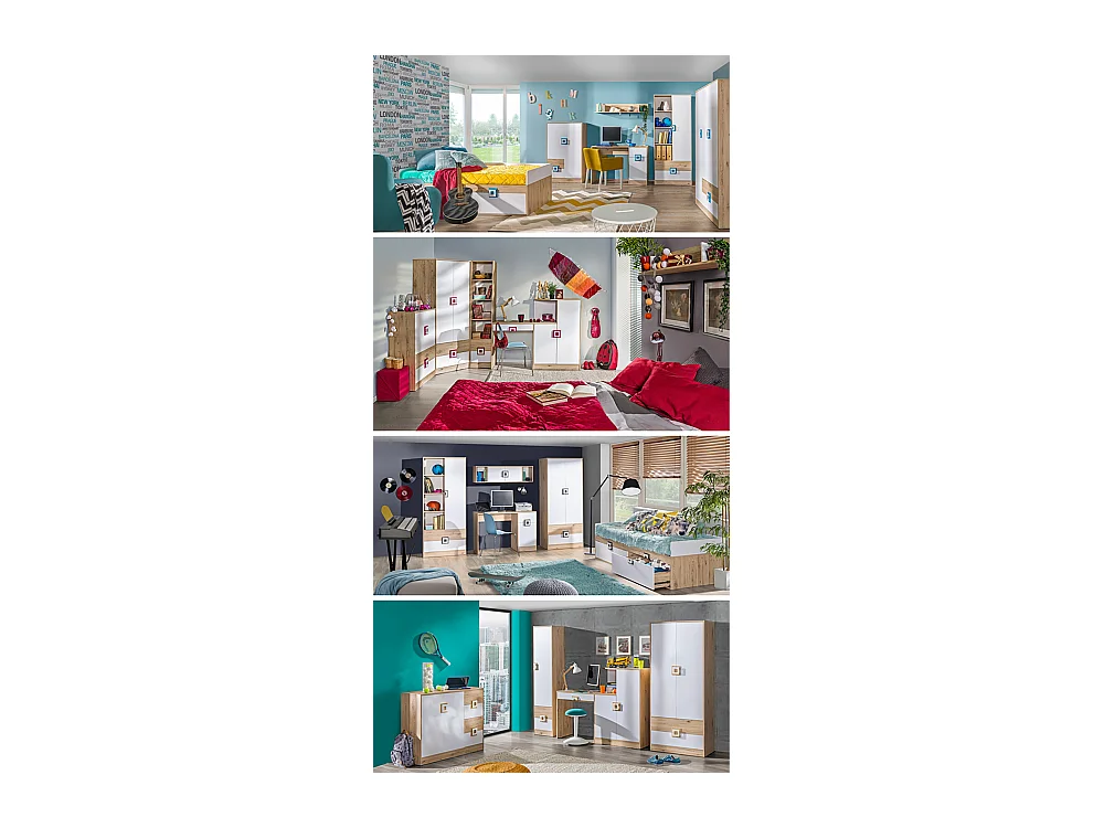 SIDEBOARD Nico 120 / 40 / 93cm Eiche hell / weiß-Türkis