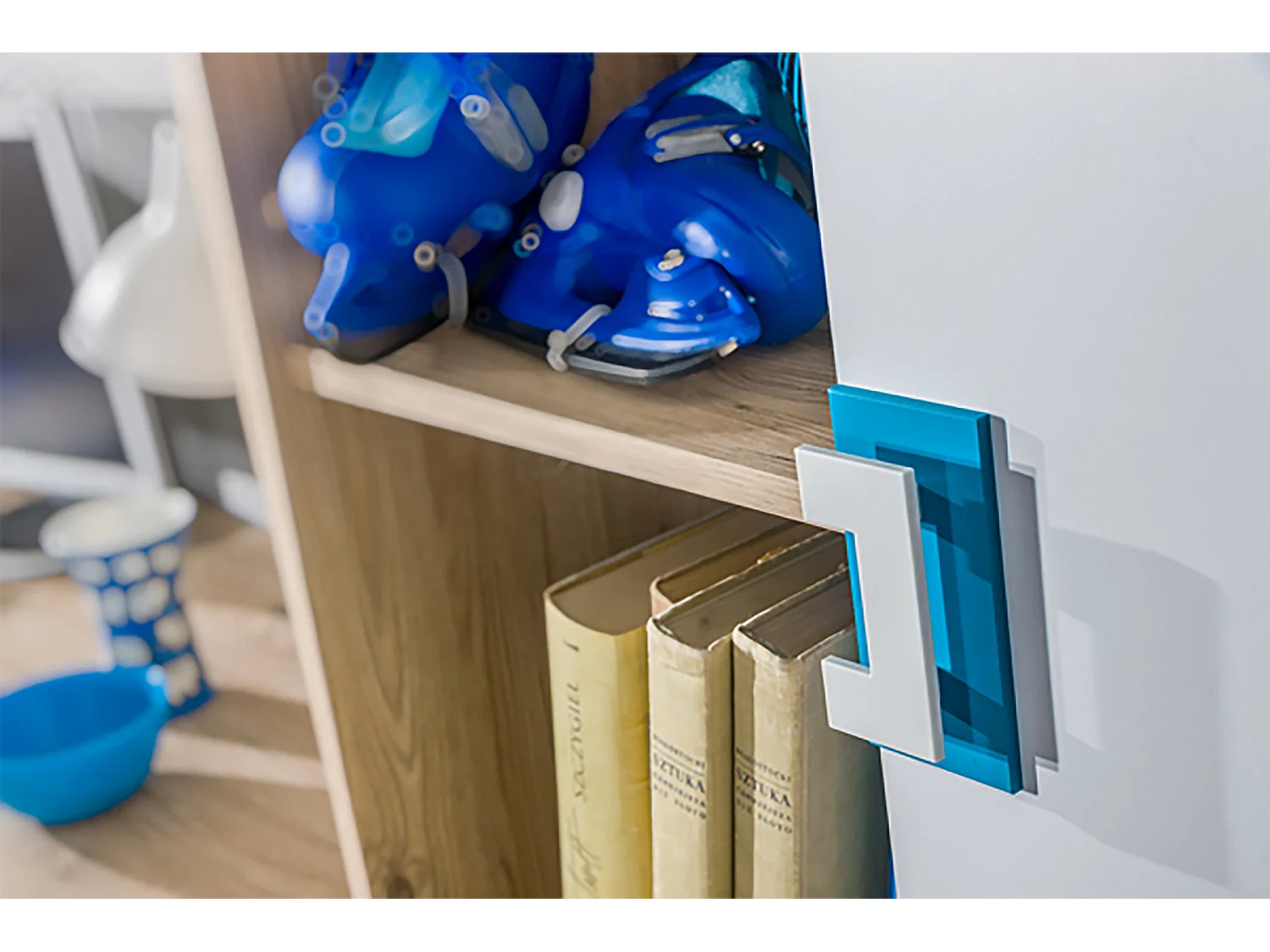 SIDEBOARD Nico 120 / 40 / 93cm Eiche hell / weiß-Türkis