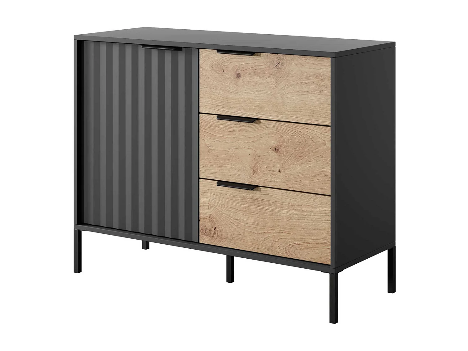 KOMMODE Rave schwarz / Eiche Artisan 103 / 39,5 / 81cm