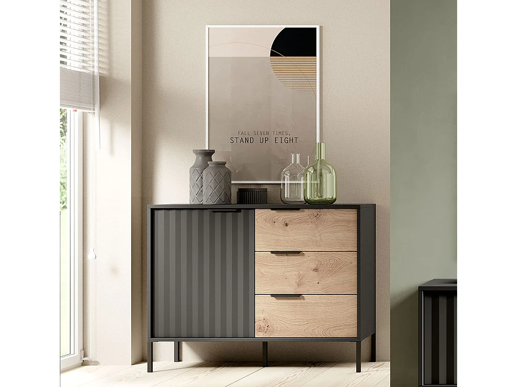 KOMMODE Rave schwarz / Eiche Artisan 103 / 39,5 / 81cm