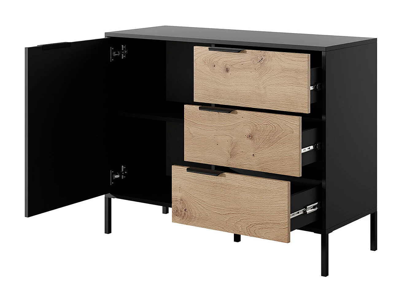 KOMMODE Rave schwarz / Eiche Artisan 103 / 39,5 / 81cm