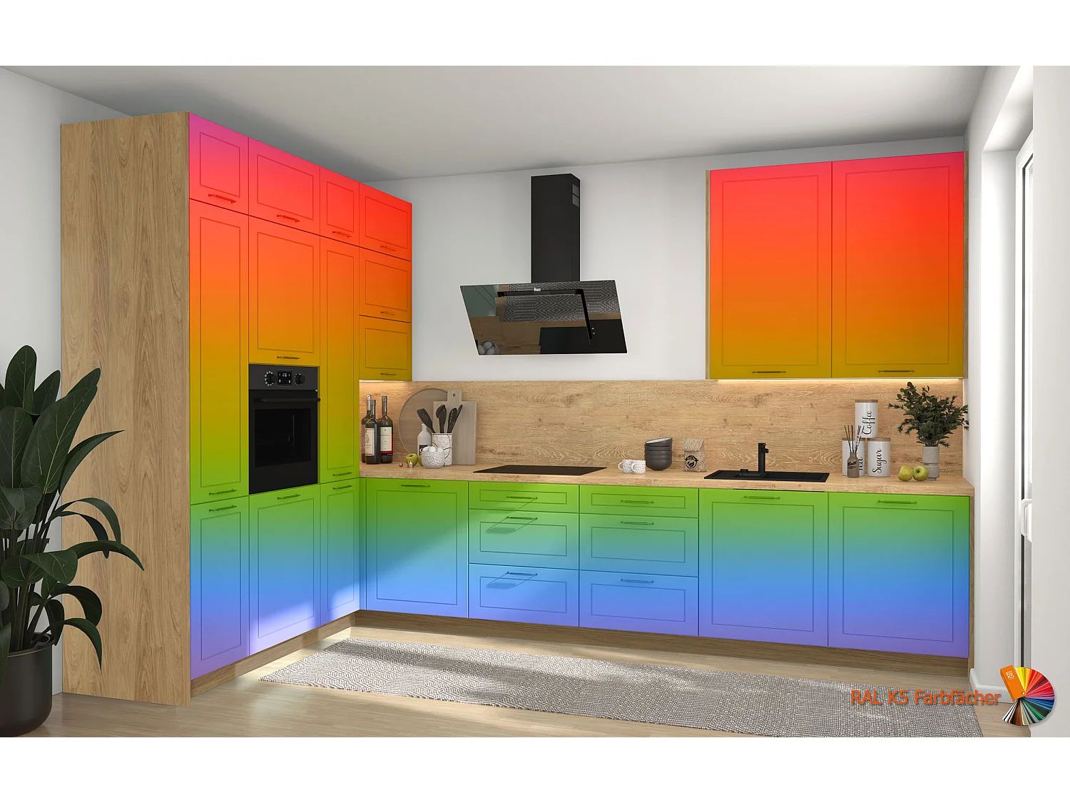 L-FORM KÜCHENZEILE Bari (16-tlg) Eiche Artisan / Wunschfarbe (K5)