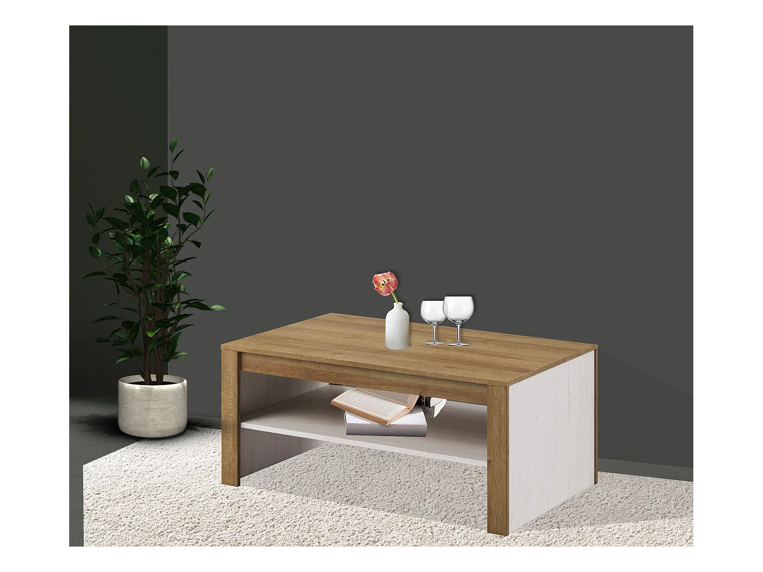 COUCHTISCH Falco Anderson Pinie - Absetzungen Eiche Riviera 103 / 63 / 46cm