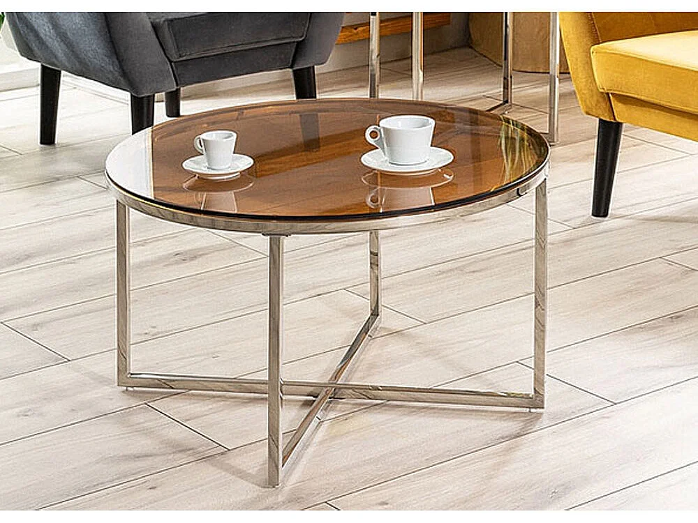 COUCHTISCH Crystal  Bernsteinfarben / Silber 80 / 80 / 45cm