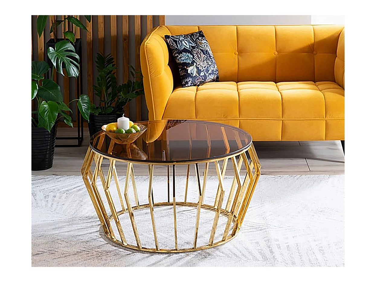 COUCHTISCH Ariana Bernsteinfarben / Gold 80 / 80 / 45cm