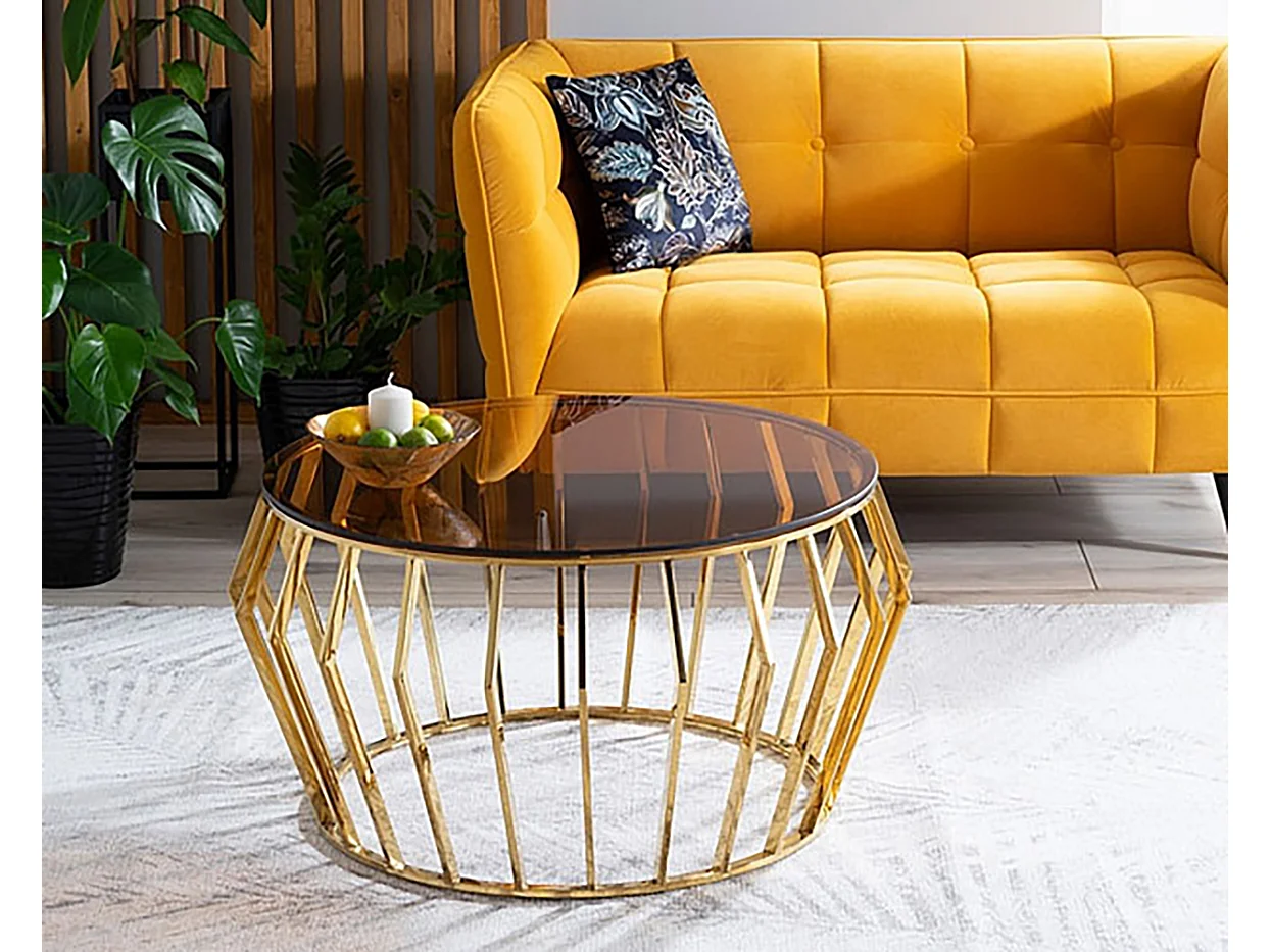 COUCHTISCH Ariana Bernsteinfarben / Gold 80 / 80 / 45cm