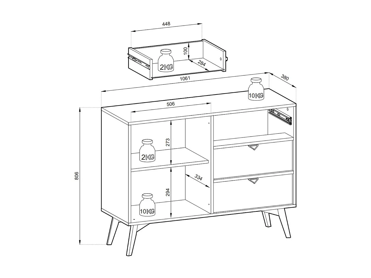 KOMMODE Forest beige / Herringbone Skandi 106 / 38 / 80cm