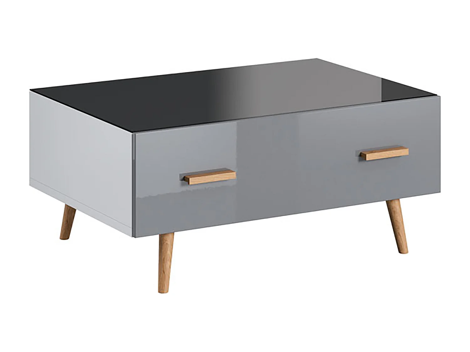 COUCHTISCH Brillo grau Hochglanz / weiß / rauchglas schwarz / Eiche Artisan 90 / 65 / 40,8cm