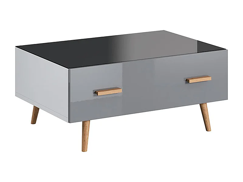 COUCHTISCH Brillo grau Hochglanz / weiß / rauchglas schwarz / Eiche Artisan 90 / 65 / 40,8cm