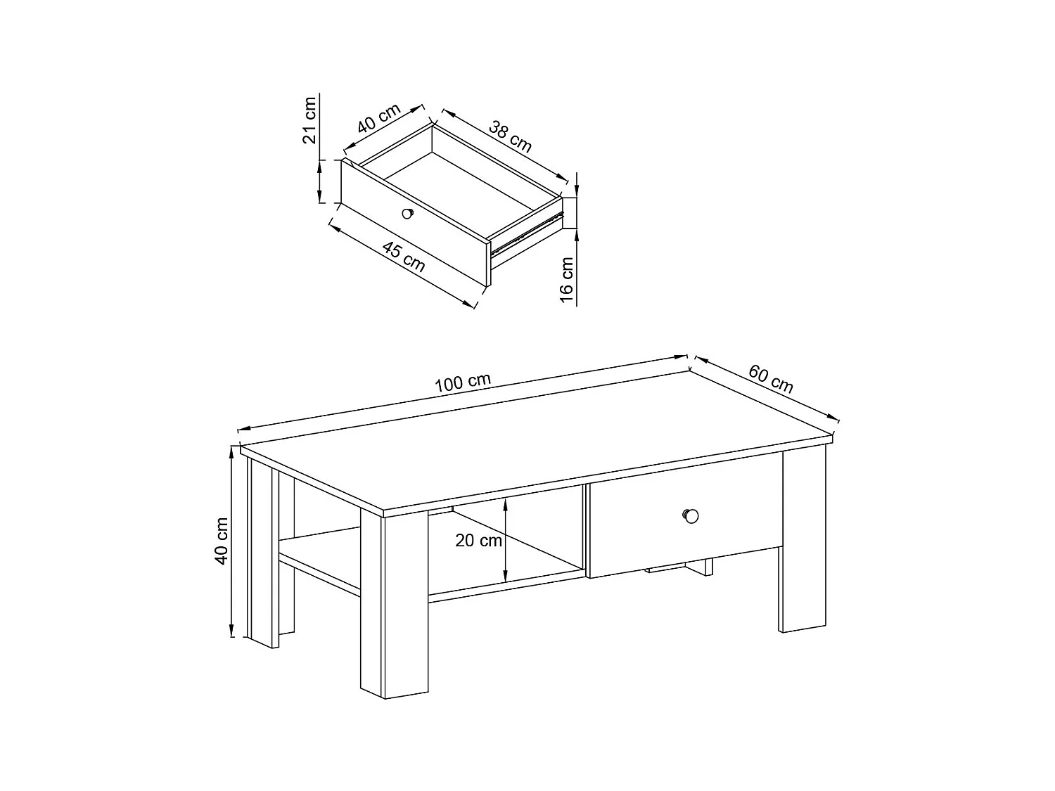 COUCHTISCH Rene Anderson Pinie 105 / 60 / 43cm