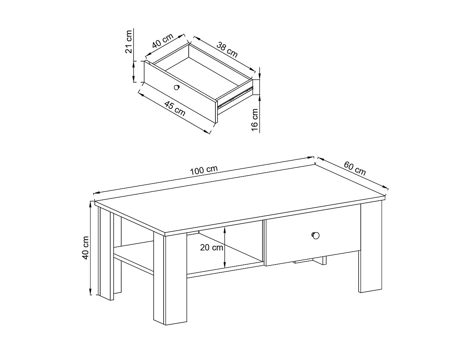 COUCHTISCH Rene Anderson Pinie 105 / 60 / 43cm