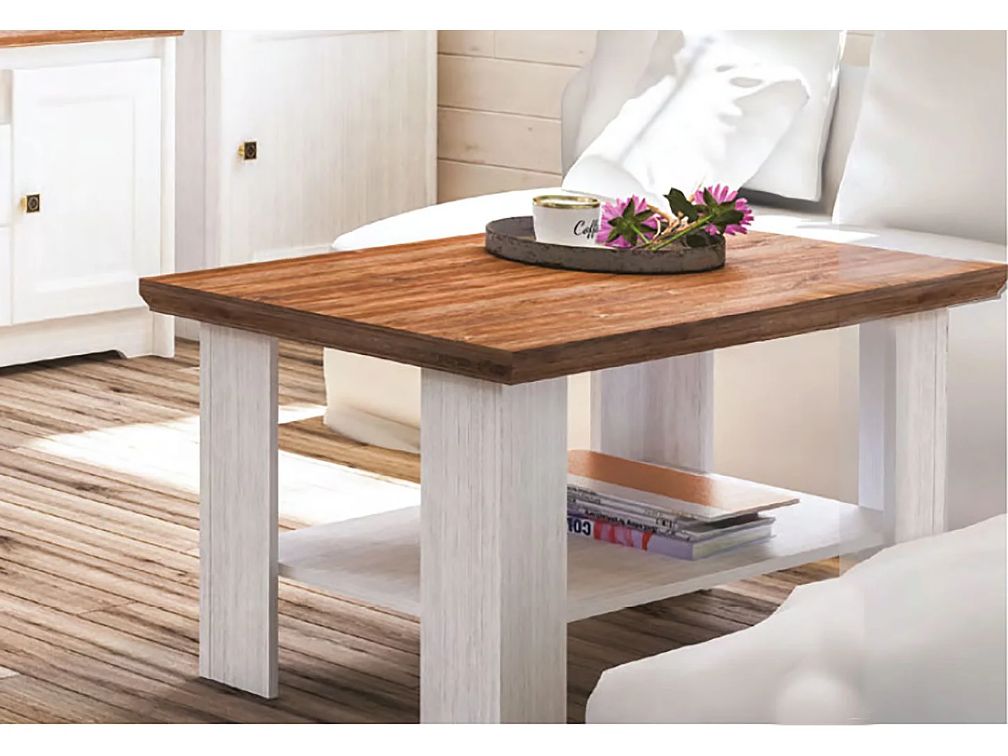 COUCHTISCH Tivoli weiß gewischt / Eiche Sterling 102 / 55 / 50cm
