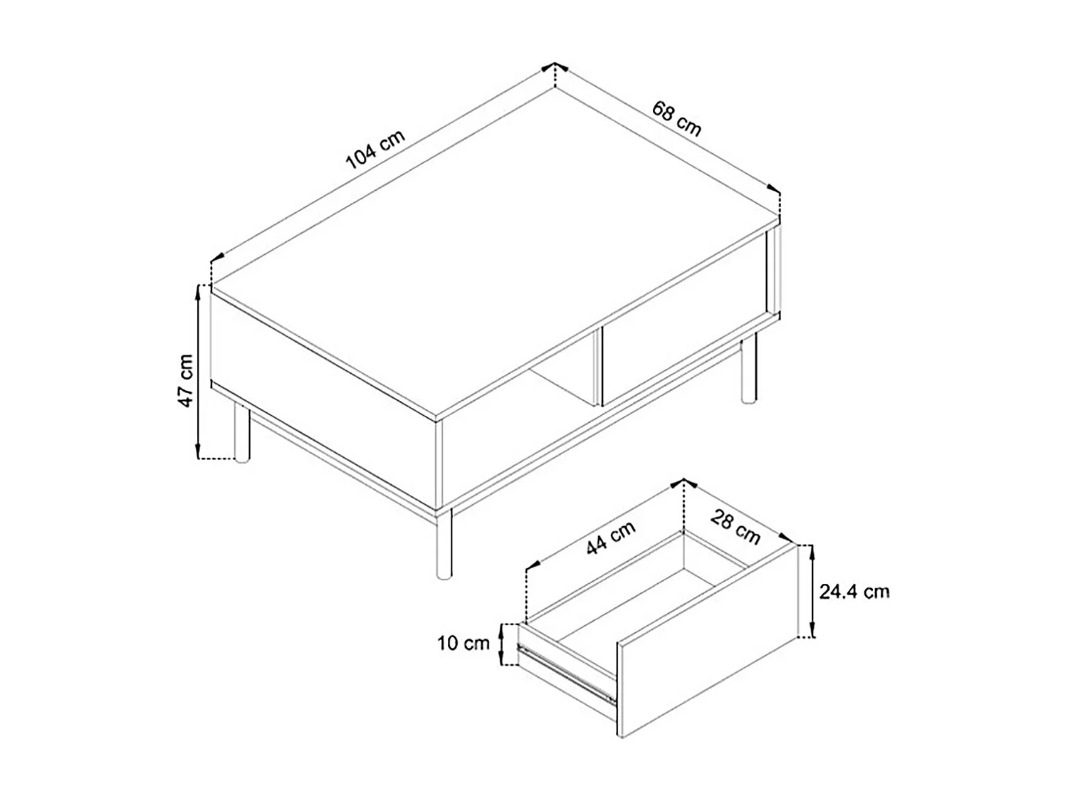 COUCHTISCH Basic Jackson Hickory / graphit 104 / 68 / 47cm